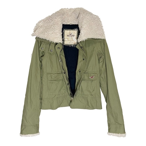 Hollister Olive Green Fur Collar Utility Jacket S - Picture 2 of 12